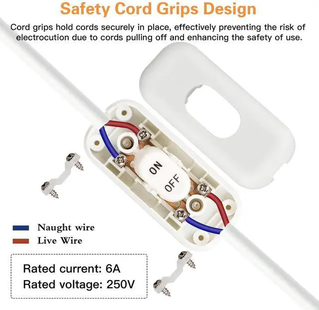 Alt view image 6 of 7 - Inline Switch 5 Pcs, White Lamp Cord Button in Line Switch, Rated 6A 250V ON Off Electrical Wire Appliance Rocker Switches, Repair Replacement Control Power Cable Plug Desk Table Light Parts