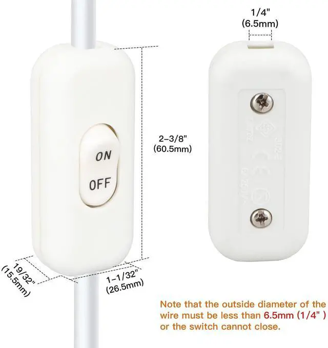 Alt view image 3 of 7 - Inline Switch 5 Pcs, White Lamp Cord Button in Line Switch, Rated 6A 250V ON Off Electrical Wire Appliance Rocker Switches, Repair Replacement Control Power Cable Plug Desk Table Light Parts