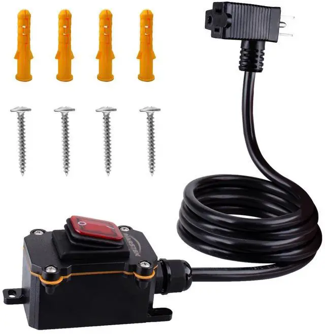 Main image of Inline Cord Switch with 10FT Cable Piggyback Plug(3-Pronged), IP67 Waterproof Extension Cord with On/Off Switch, AC/DC 20A-125V,16A-250V Inline Power Switch with Red LED Rocker Button