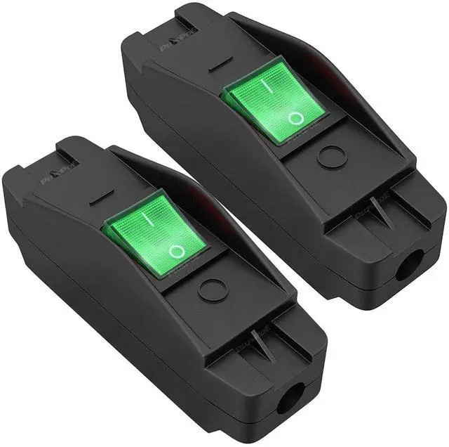 Main image of Inline Cord Switch, Heavy Duty 30A AC125V/250V Large Current in-Line On/Off Rocker Appliance Switch for High Power Lamp or Equipment, Green Led, 2Pack