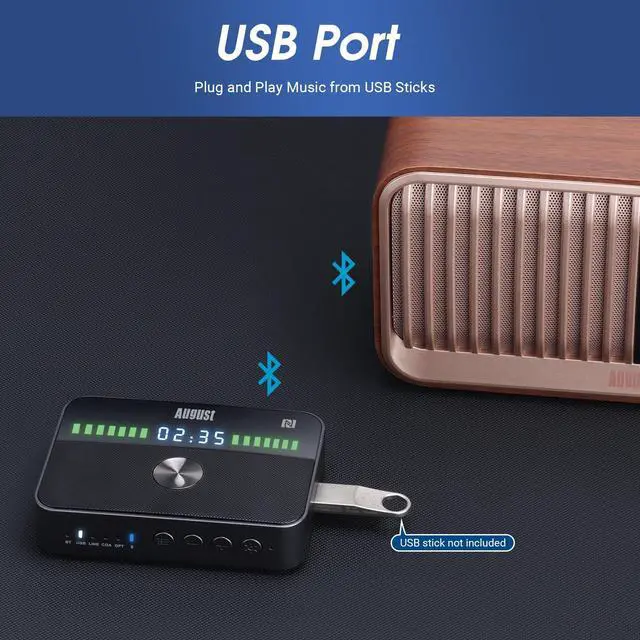 Alt view image 3 of 5 - MR285 Bluetooth Transmitter Receiver for AUX, RCA, Optical, Coaxial and USB - NFC Bluetooth Audio Adapter for TV, Car, Headphones - Rechargeable Battery, Dual Audio and Multipoint, Wired Bypass