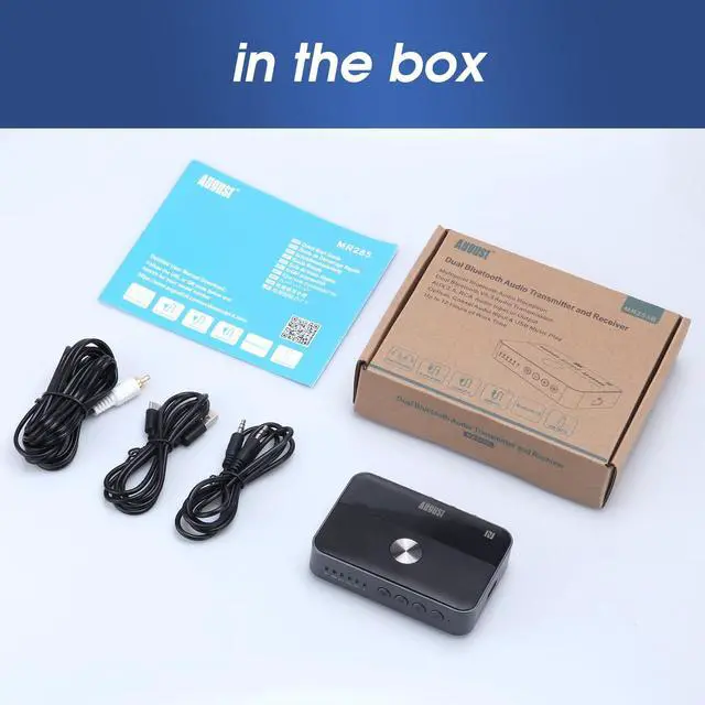 Alt view image 5 of 5 - MR285 Bluetooth Transmitter Receiver for AUX, RCA, Optical, Coaxial and USB - NFC Bluetooth Audio Adapter for TV, Car, Headphones - Rechargeable Battery, Dual Audio and Multipoint, Wired Bypass