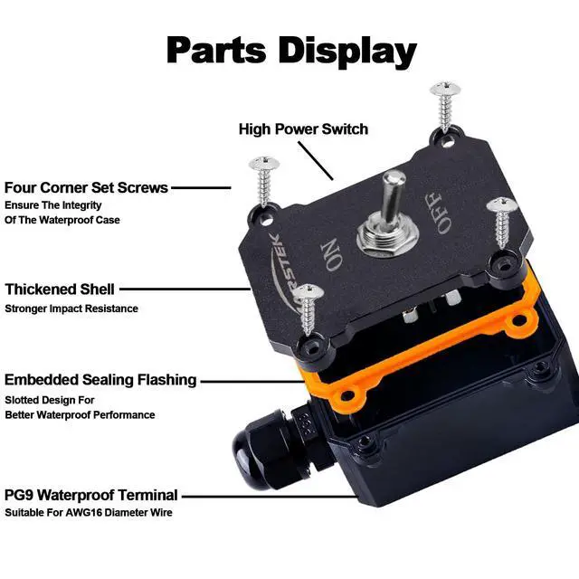 Alt view image 3 of 4 - Inline Cord Switch with 3FT Cable Piggyback Plug(3-Pronged), IP67 Waterproof Extension Cord with On/Off Switch, AC/DC 20A-125V,16A-250V Inline Power Switch with Toggle Switch