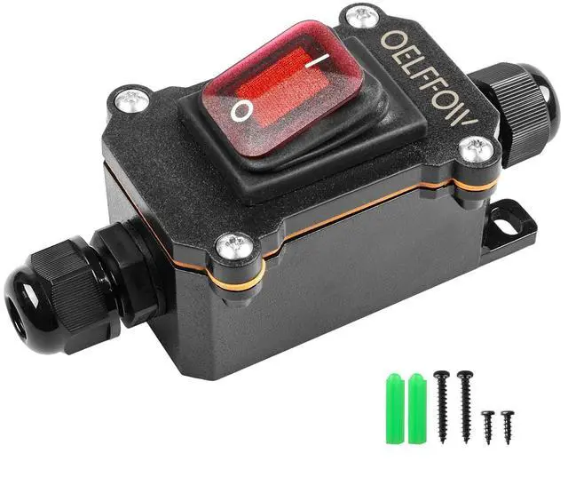 Main image of Waterproof On Off Toggle Switch Double Outlet with Red Light Rocker Button Inline Cord Switch DPST AC/DC 20A-125V,16A-250V,30A-24V,35A-12V, IP66
