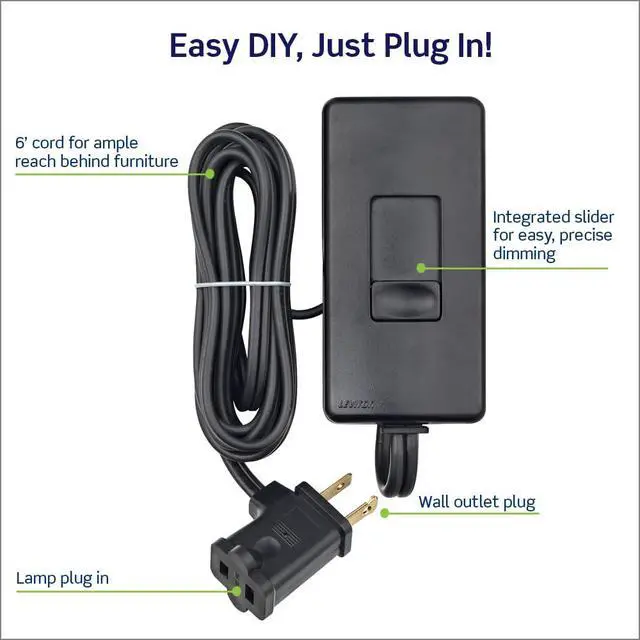 Alt view image 3 of 7 - Table Top Plug in Lamp Dimmer for Dimmable LED, Halogen and Incandescent Bulbs, TBL03-10E, Black