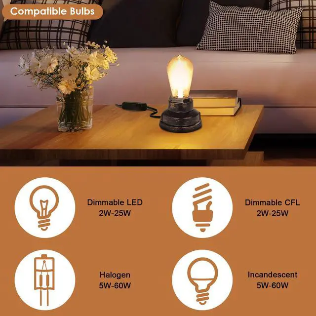 Alt view image 4 of 6 - Inline Switch 2 Pack, Full Range Rotary Dimmer, Black Cord Switch Replacement for Table and Floor Lamps, Pendant Lights, Works With Dimmable LED, Incandescent, Halogen Bulbs