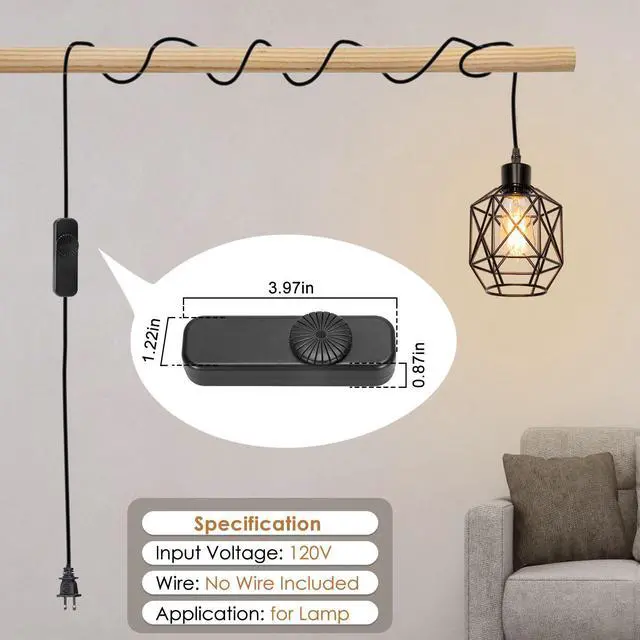 Alt view image 5 of 6 - Inline Switch 2 Pack, Full Range Rotary Dimmer, Black Cord Switch Replacement for Table and Floor Lamps, Pendant Lights, Works With Dimmable LED, Incandescent, Halogen Bulbs