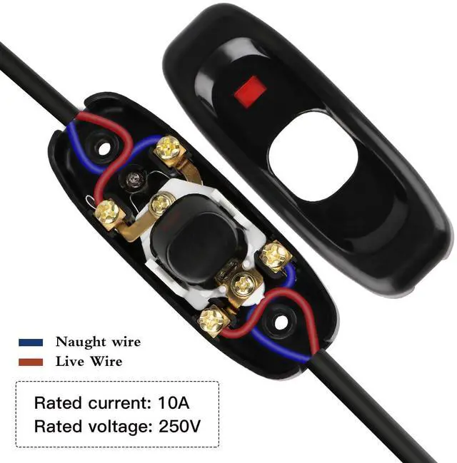 Alt view image 5 of 7 - 5 Pcs Inline Switch, Cord Appliance Black Switch, Button ON OFF for Lamp, Rated 10A 250V, Replacement Repair Control LED Electrical Extension Cable Wire Plug Light Wiring - With Indicator Neon