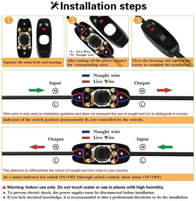 Alt view image 4 of 7 - 5 Pcs Inline Switch, Cord Appliance Black Switch, Button ON OFF for Lamp, Rated 10A 250V, Replacement Repair Control LED Electrical Extension Cable Wire Plug Light Wiring - With Indicator Neon
