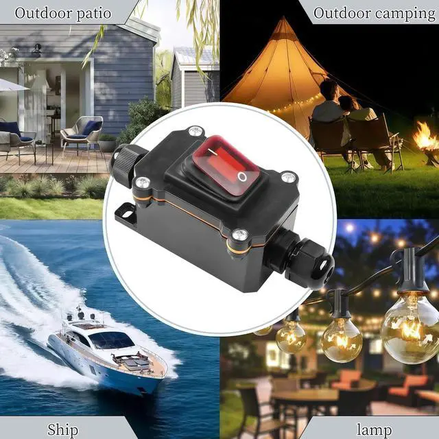 Alt view image 6 of 6 - 2 PCS IP67 Waterproof Inline Cord Switch with Red Light Rocker Button, for AC/DC 16A-250V,20A-125V, 30A-24V DPST, for Marine, Outdoor Equipment Outdoor/Indoor Two-Side Entry & Exit Line