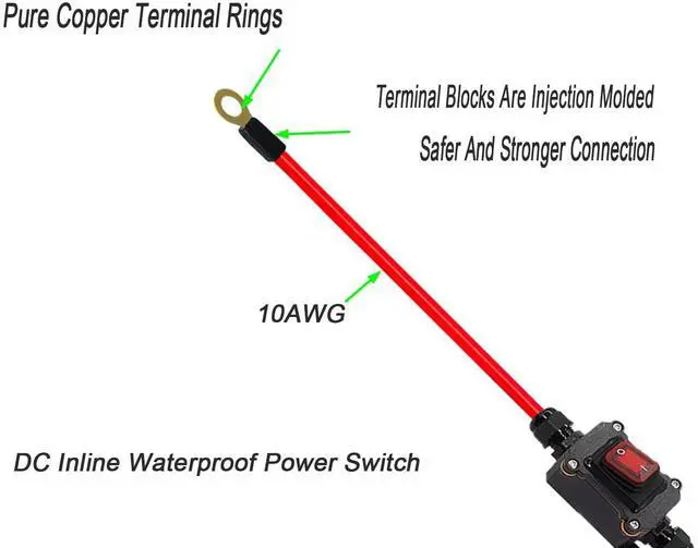 Alt view image 5 of 7 - DC 12V Inline Switch DC 12-24V DPST Dual Side Wiring Switchs 25A Inline Power Switch Waterproof Inline Switchs IP67 for Motorcycle and Automotive.(DC Switch)
