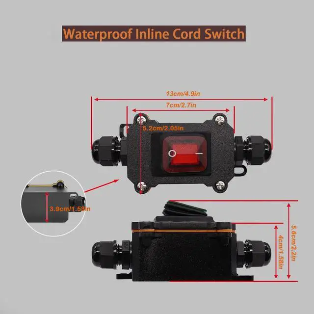 Alt view image 6 of 7 - DC 12V Inline Switch DC 12-24V DPST Dual Side Wiring Switchs 25A Inline Power Switch Waterproof Inline Switchs IP67 for Motorcycle and Automotive.(DC Switch)