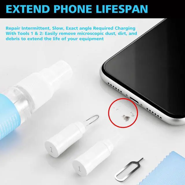 Alt view image 3 of 7 - Cleaner Kit for AirPod,Multi-Tool iPhone Cleaning Kit,Cell Phone Cleaning Repair & Recovery for iPhone & iPad(Type C)Charging Port,Lightning Cables&Connectors,Easy to Store & Carry Design,White