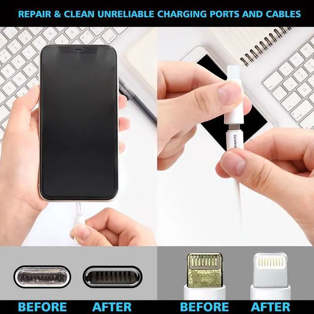 Alt view image 5 of 7 - Cleaner Kit for AirPod,Multi-Tool iPhone Cleaning Kit,Cell Phone Cleaning Repair & Recovery for iPhone & iPad(Type C)Charging Port,Lightning Cables&Connectors,Easy to Store & Carry Design,White
