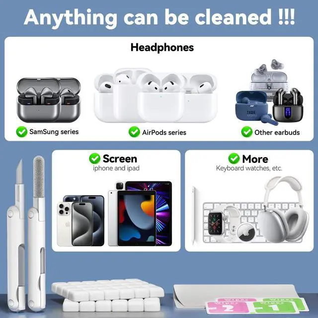 Alt view image 2 of 6 - For Airpods Cleaner Kit,Bluetooth Earbuds 3 in 1 Multi-Function Cleaning Pen and Cleaning Putty,for Airpods Pro Phone Charging Port,Earbuds,Headphone, iPod,Case,iPhone,ipad,Laptop (White)