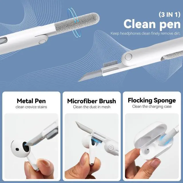 Alt view image 4 of 6 - For Airpods Cleaner Kit,Bluetooth Earbuds 3 in 1 Multi-Function Cleaning Pen and Cleaning Putty,for Airpods Pro Phone Charging Port,Earbuds,Headphone, iPod,Case,iPhone,ipad,Laptop (White)