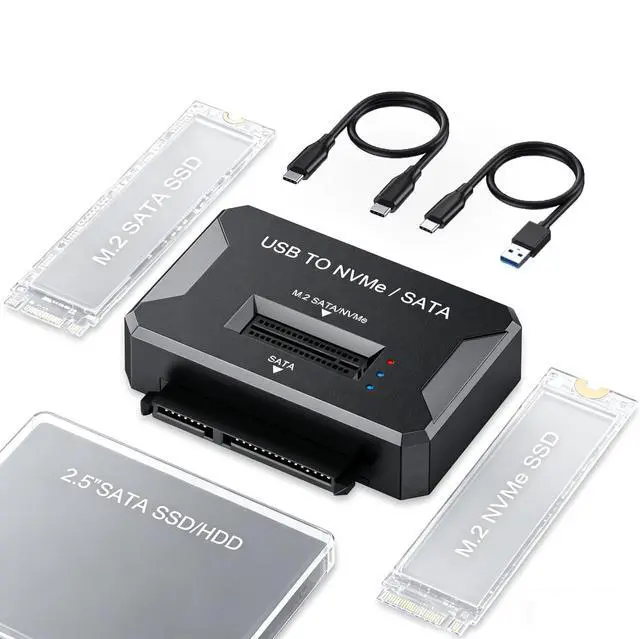 Main image of M2 NVME Enclosure USB to SATA Adapter, External Hard Drive Reader for M.2 NVMe M Key B + M Key 2.5" SATA HDD/SSD, 10Gbps USB 3.2 Gen2, Plug and Play