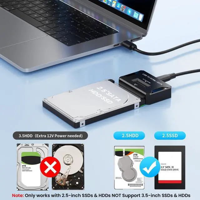 Alt view image 3 of 6 - M2 NVME Enclosure USB to SATA Adapter, External Hard Drive Reader for M.2 NVMe M Key B + M Key 2.5" SATA HDD/SSD, 10Gbps USB 3.2 Gen2, Plug and Play