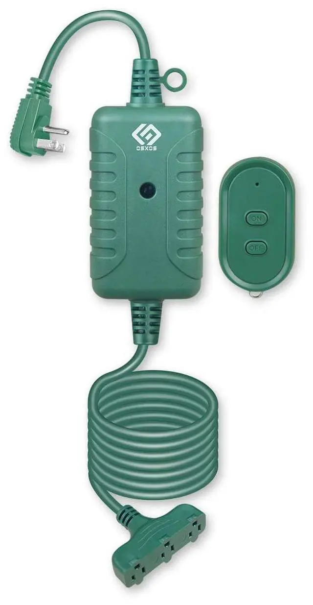 Main image of Outdoor 3 Grounded Outlets with Wireless Remote Control, 15 ft Power Cord, Green.