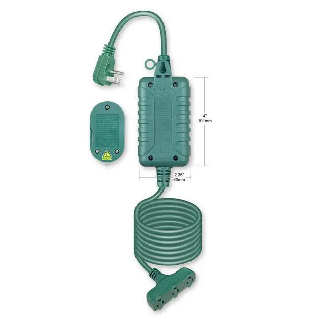 Alt view image 4 of 5 - Outdoor 3 Grounded Outlets with Wireless Remote Control, 15 ft Power Cord, Green.