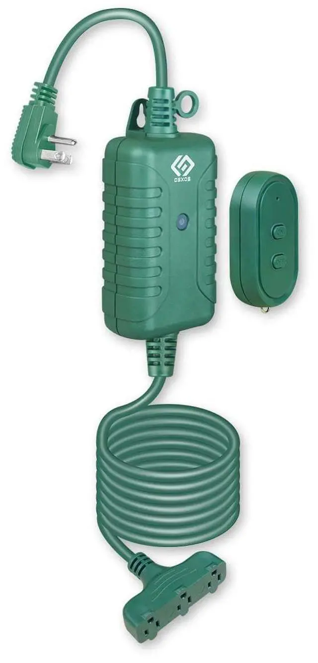 Alt view image 2 of 5 - Outdoor 3 Grounded Outlets with Wireless Remote Control, 15 ft Power Cord, Green.