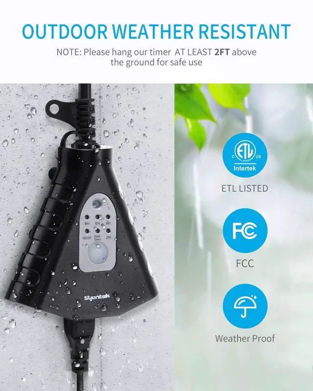 Alt view image 5 of 7 - Outdoor Light Timer, Waterproof Outdoor Remote Control Outlets, Dusk to Dawn Light Sensor and Countdown Timer, 100 ft Range Remote Control with 3 Ground Outlets, ETL Listed