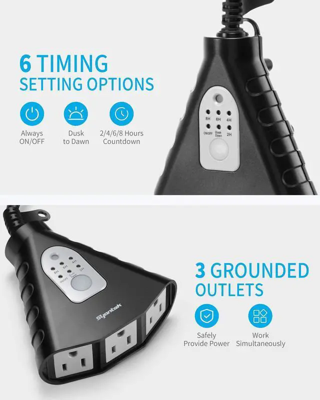 Alt view image 7 of 7 - Outdoor Light Timer, Waterproof Outdoor Remote Control Outlets, Dusk to Dawn Light Sensor and Countdown Timer, 100 ft Range Remote Control with 3 Ground Outlets, ETL Listed