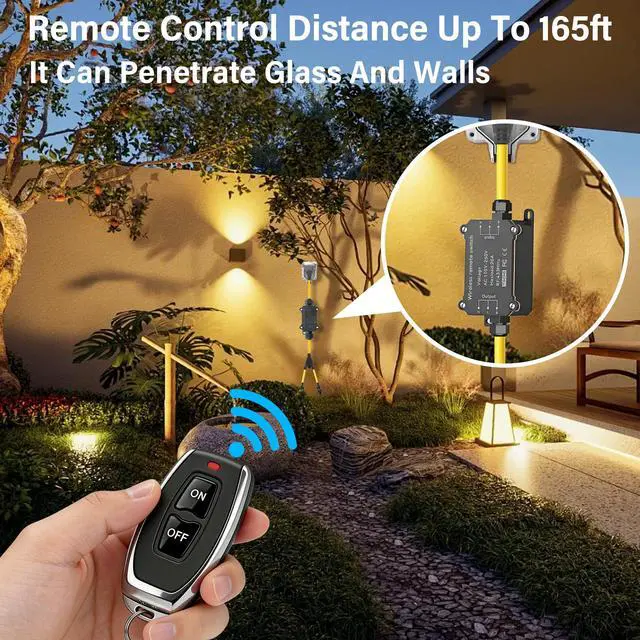 Alt view image 6 of 7 - Outdoor Wireless Remote Power Socket,AC 110V - 250V Waterproof Remote Power Switch,Equipped with A Dual Y Splitter,20A Ultra-High-Strength Intelligent Socket,Suitable for Lamps,Water Pumps(164Ft)