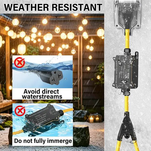 Alt view image 4 of 7 - Outdoor Wireless Remote Power Socket,AC 110V - 250V Waterproof Remote Power Switch,Equipped with A Dual Y Splitter,20A Ultra-High-Strength Intelligent Socket,Suitable for Lamps,Water Pumps(164Ft)
