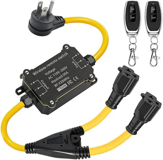 Main image of Outdoor Wireless Remote Power Socket,AC 110V - 250V Waterproof Remote Power Switch,Equipped with A Dual Y Splitter,20A Ultra-High-Strength Intelligent Socket,Suitable for Lamps,Water Pumps(164Ft)