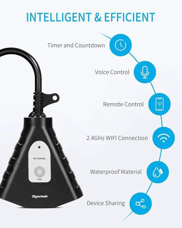 Alt view image 2 of 7 - Outdoor WiFi Outlet, Outdoor Plug with 3 Ground Outlets, Compatible with Amazon Alexa, Google Assistant, Remote Control Outdoor Light Timer Outlet Waterproof, FCC Certified