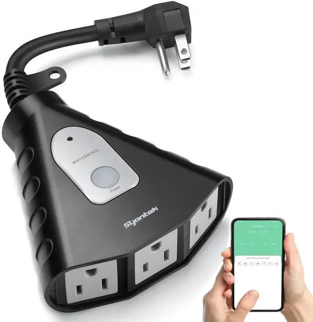 Main image of Outdoor WiFi Outlet, Outdoor Plug with 3 Ground Outlets, Compatible with Amazon Alexa, Google Assistant, Remote Control Outdoor Light Timer Outlet Waterproof, FCC Certified