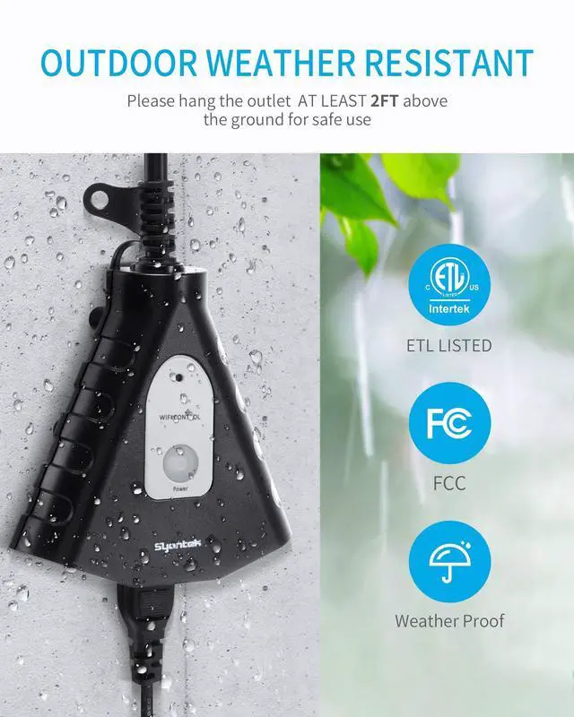 Alt view image 6 of 7 - Outdoor WiFi Outlet, Outdoor Plug with 3 Ground Outlets, Compatible with Amazon Alexa, Google Assistant, Remote Control Outdoor Light Timer Outlet Waterproof, FCC Certified