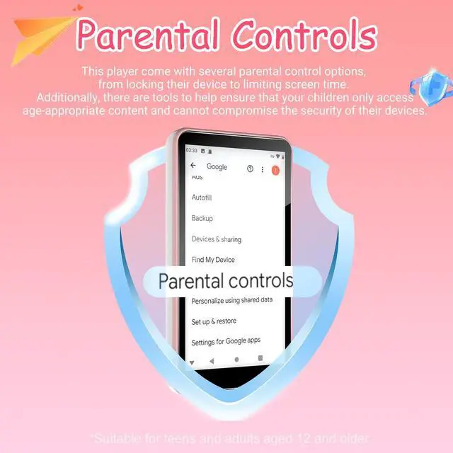 Alt view image 2 of 6 - MP3 Player with Bluetooth and WiFi, 144GB Android 9.0, 4" Touch Screen, DGTenk Kids MP3 & MP4 Player for Spotify & Google Play, Parental Control, FM Radio, Long Battery Life for Travel & Gym, Blush-P