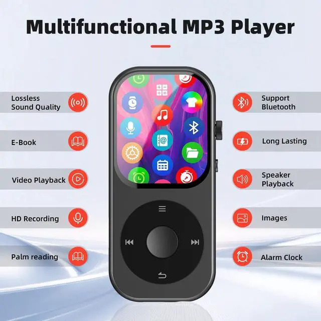 Alt view image 2 of 7 - 128GB MP3 Player with Bluetooth 5.4, Music Player with Built-in HD Speaker, MP3 Music Player 2.01-inch Touchscreen & Touch Rotation Physical Buttons Support Videos, Pictures, E-Books, Calculator