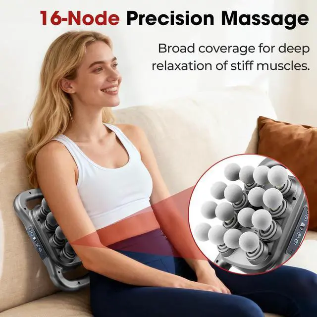 Alt view image 3 of 7 - Back Massager for Relief Deep Tissue with Heat, 16 Heads Hands-Free Electric Back Massager, with 9 Modes & 9 Levels Deep Tissue Massage Gun for Pain Relief, Portable for Home & Office Use