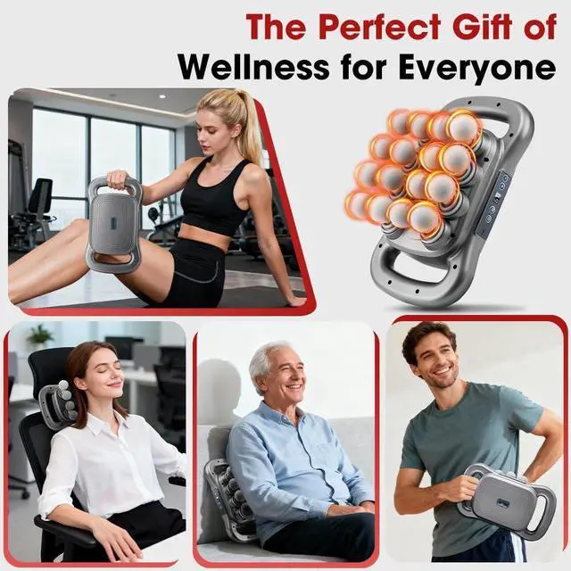 Alt view image 7 of 7 - Back Massager for Relief Deep Tissue with Heat, 16 Heads Hands-Free Electric Back Massager, with 9 Modes & 9 Levels Deep Tissue Massage Gun for Pain Relief, Portable for Home & Office Use