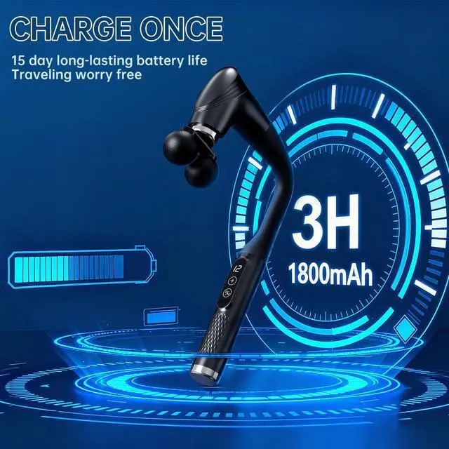 Alt view image 2 of 7 - Double-Headed Elbow Massage Gun, Percussion Muscle Massager, Suitable For Sore Muscles In The Back, Shoulders, Waist And Legs, Detachable Extended Handle, 12-Speed Adjustable, 5 Heads Are Replaceable