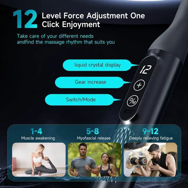 Alt view image 3 of 7 - Double-Headed Elbow Massage Gun, Percussion Muscle Massager, Suitable For Sore Muscles In The Back, Shoulders, Waist And Legs, Detachable Extended Handle, 12-Speed Adjustable, 5 Heads Are Replaceable