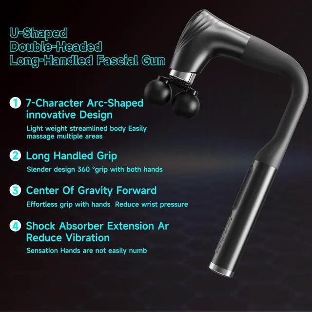 Alt view image 4 of 7 - Double-Headed Elbow Massage Gun, Percussion Muscle Massager, Suitable For Sore Muscles In The Back, Shoulders, Waist And Legs, Detachable Extended Handle, 12-Speed Adjustable, 5 Heads Are Replaceable
