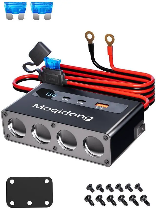 Main image of 12V 24V Cigaretter Lighter Splitter: 360W USB Car Charger 4 Cigarette Lighter Socket 3 Multi Port Outlet Adapter, 12 Volt Power Supply Car Plug Outlet Battery Adapter with LED Display Master Switch