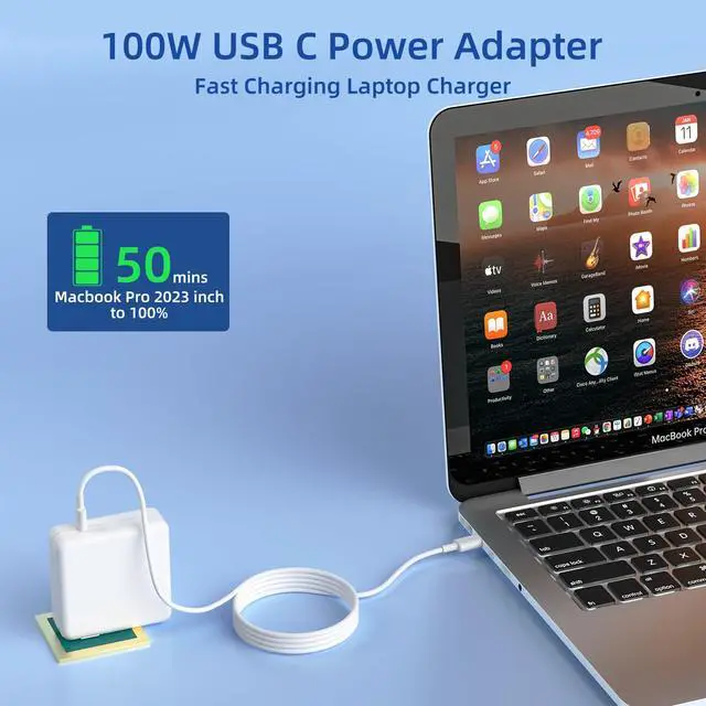 Alt view image 2 of 7 - Mac Book Pro Charger - 160W USB C Fast Charger Power Adapter Compatible with New MacBook Air 13 Inch & MacBook Pro 16, 15, 14, 13 Inch 2021 2020 2019 2018, 6.6ft USB C to C Charge Cable
