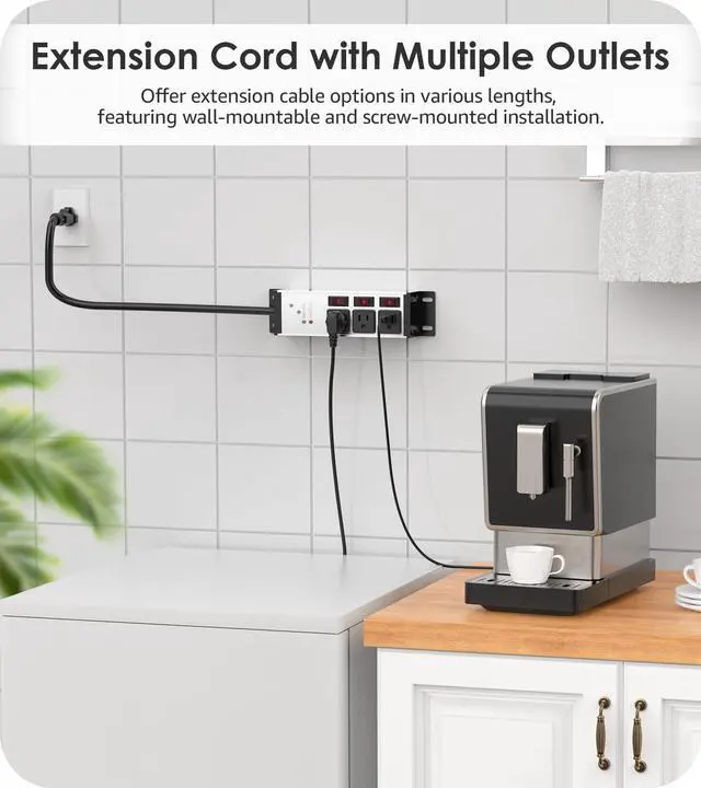 Alt view image 5 of 7 - 3 Outlet Heavy Duty Surge Protector Power Strip 20 Amp Individual Switches. 12 Gauge Extension Cord, Overload, Ground Protection. Garage Wall Mount Electric Extender, 6FT, Silver.