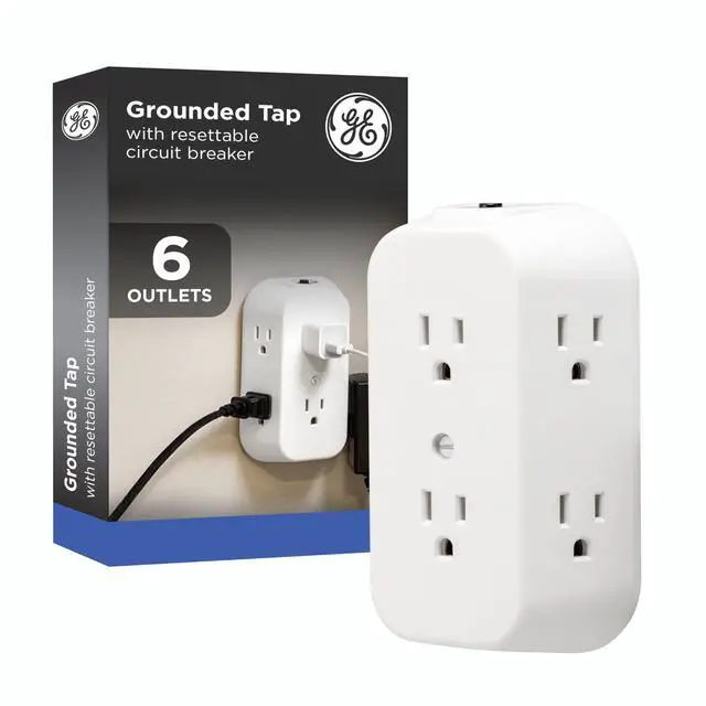 Main image of 6-Outlet Extender, Grounded Wall Tap, Reset Button, Circuit Breaker, Adapter Spaced Outlets, 3-Prong, Multiple Plug, Quick and Easy Install, Cruise Essentials, ETL Listed, White, 56575