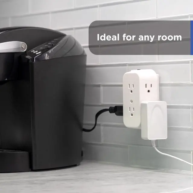 Alt view image 4 of 6 - 6-Outlet Extender, Grounded Wall Tap, Reset Button, Circuit Breaker, Adapter Spaced Outlets, 3-Prong, Multiple Plug, Quick and Easy Install, Cruise Essentials, ETL Listed, White, 56575
