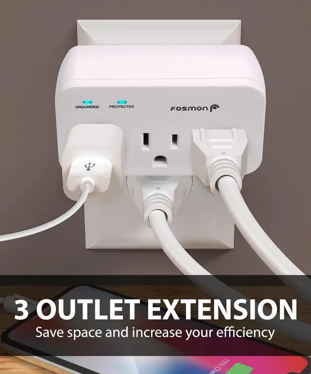 Alt view image 3 of 7 - Refrigerator Surge Protector, 3 Outlet Heavy Duty Appliance Surge Protector with High Joules for Fridge, Microwave, Washing Machine, Garage Door, 1200J, 1875 Watts, 3 Prong, ETL Listed