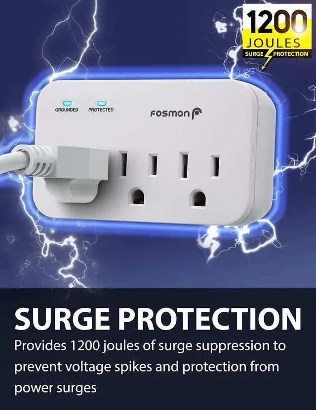 Alt view image 2 of 7 - Refrigerator Surge Protector, 3 Outlet Heavy Duty Appliance Surge Protector with High Joules for Fridge, Microwave, Washing Machine, Garage Door, 1200J, 1875 Watts, 3 Prong, ETL Listed