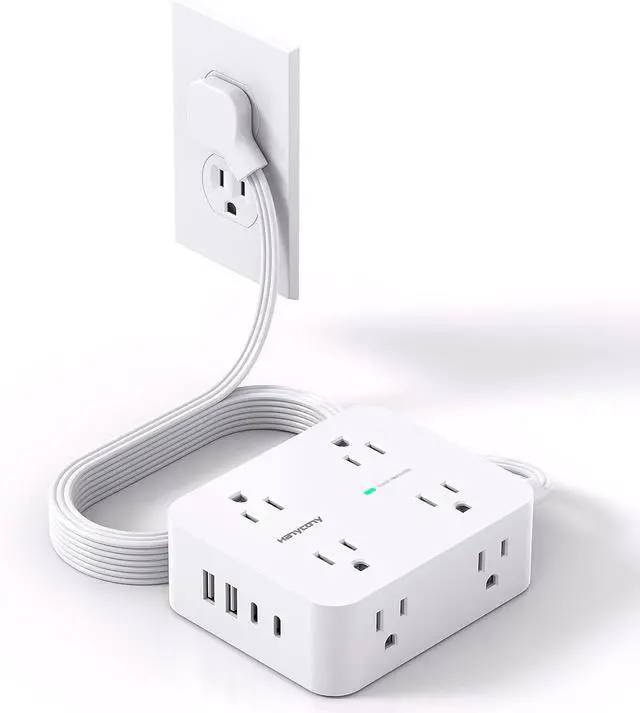 Main image of Surge Protector Power Strip, Extension Cord with Multiple Outlets, 5 Ft Ultra Thin Flat Plug 8 Outlets 4 USB Ports(2USB C), 1080J Outlet Extender for Home Office College Dorm Room Essentials