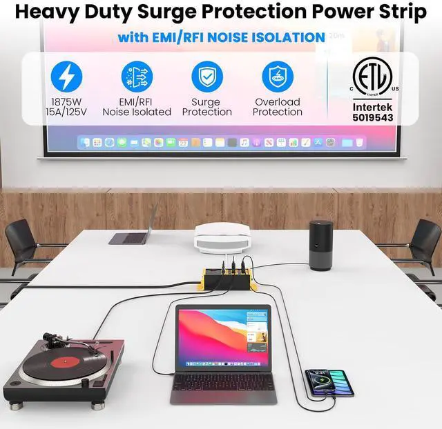 Alt view image 2 of 7 - Heavy Duty Power Strip Surge Protector 4800J, 6 Outlets with EMI/RFI Filtering and Noise Isolated Banks, Wall Mount Metal Multiple Plugs for Industrial Garage Shop, 6FT Extension Cord Flat Plug