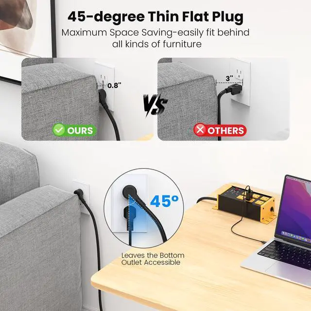 Alt view image 5 of 7 - Heavy Duty Power Strip Surge Protector 4800J, 6 Outlets with EMI/RFI Filtering and Noise Isolated Banks, Wall Mount Metal Multiple Plugs for Industrial Garage Shop, 6FT Extension Cord Flat Plug